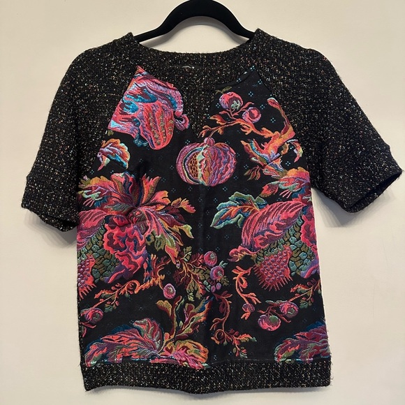 Colorful Floral/Fruit Black Short Sleeve Top by James Coviello Small - Picture 1 of 6